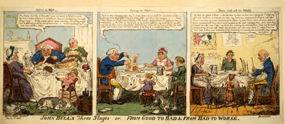 John Bulls Three Stages or From Good to Bad and From Bad to Worse, 1815 (håndfarget gravering) av George Cruikshank